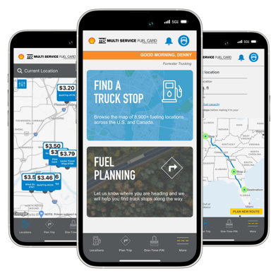 Multi Service Fuel Card mobile app screen previews